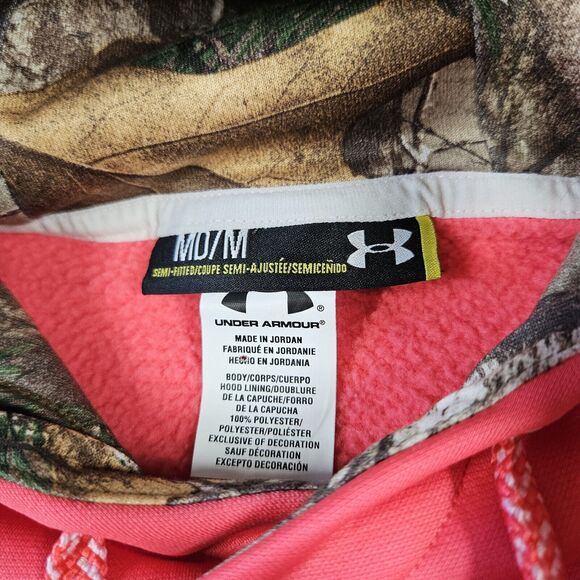 Under Armour Storm Women's M Camo Trim Pink Hoodie Sweatshirt Fleece Semi Fitted - Picture 6 of 9